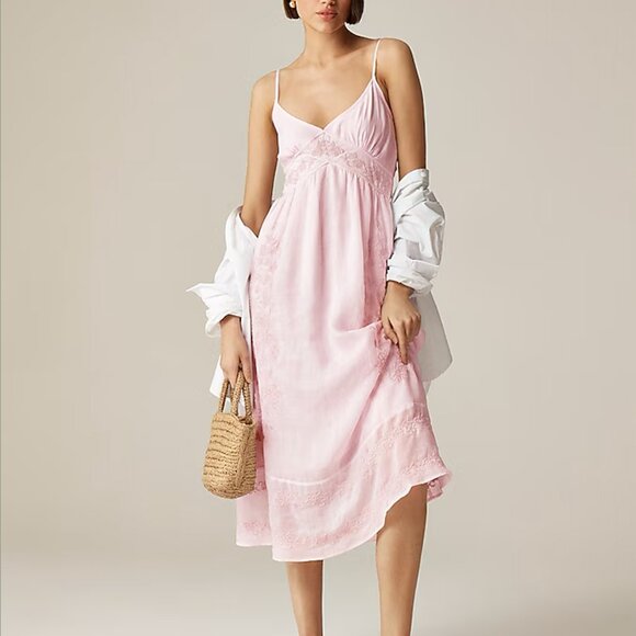 NWT J.Crew Embroidered Midi Slip Dress in Ramie Pink - Picture 7 of 11